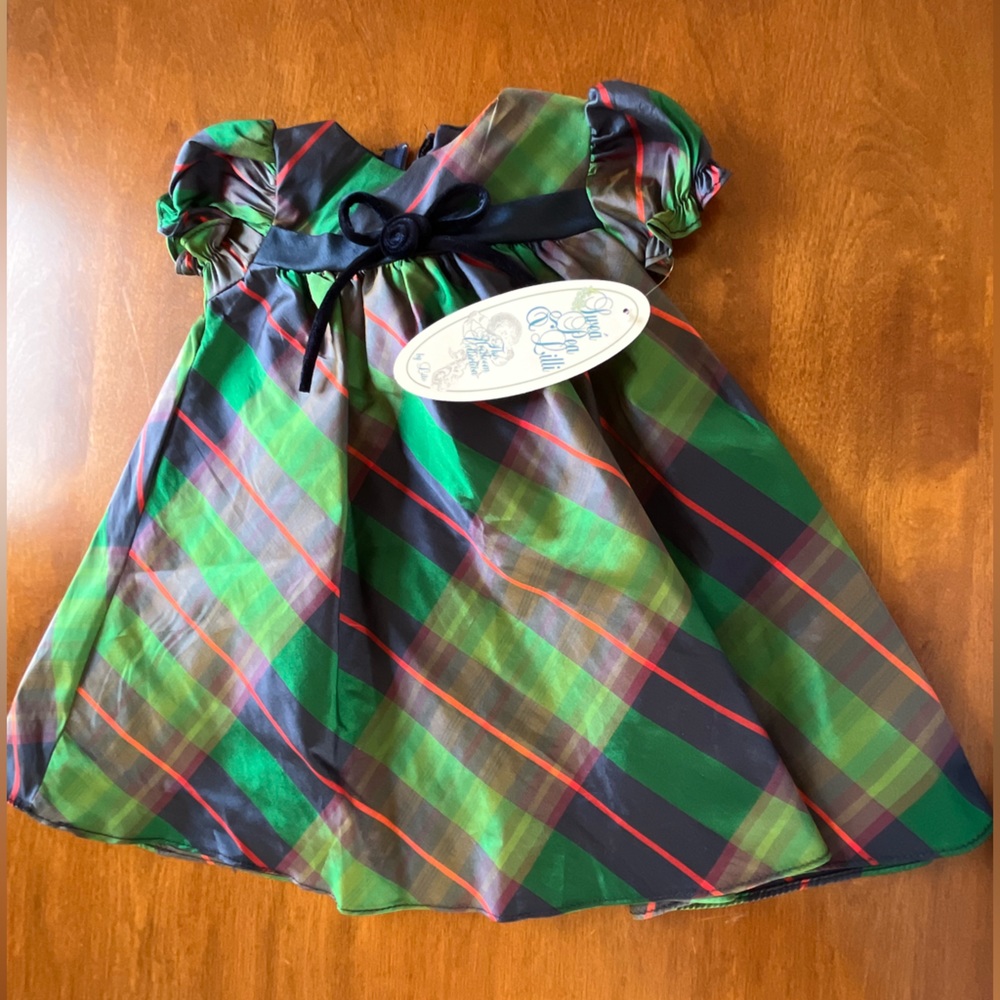 Swea Pea & Lilli 6-12m blue, green, and red holiday dress NWT